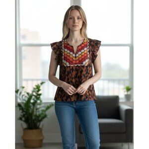 Women's - THML Brown Embroidered Blouse, Size Small
